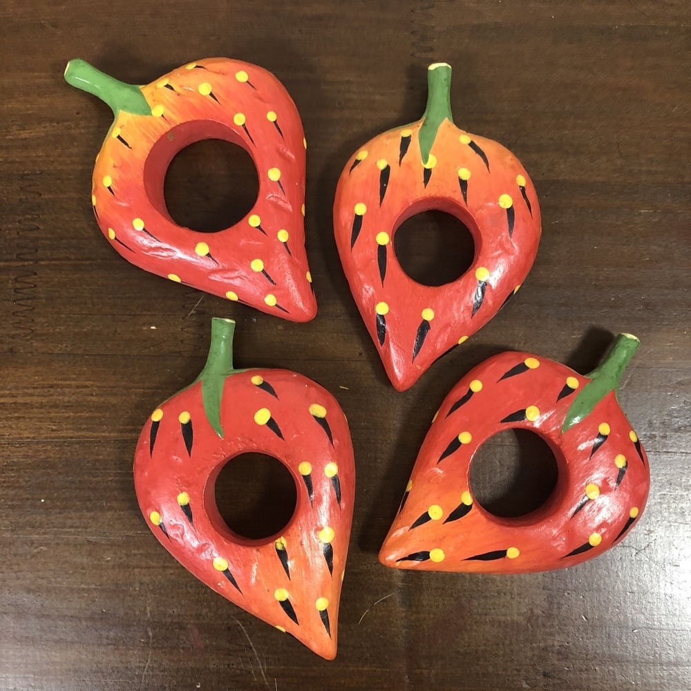 Strawberry Napkin Rings Hand painted Cottage Core Fruit Decor